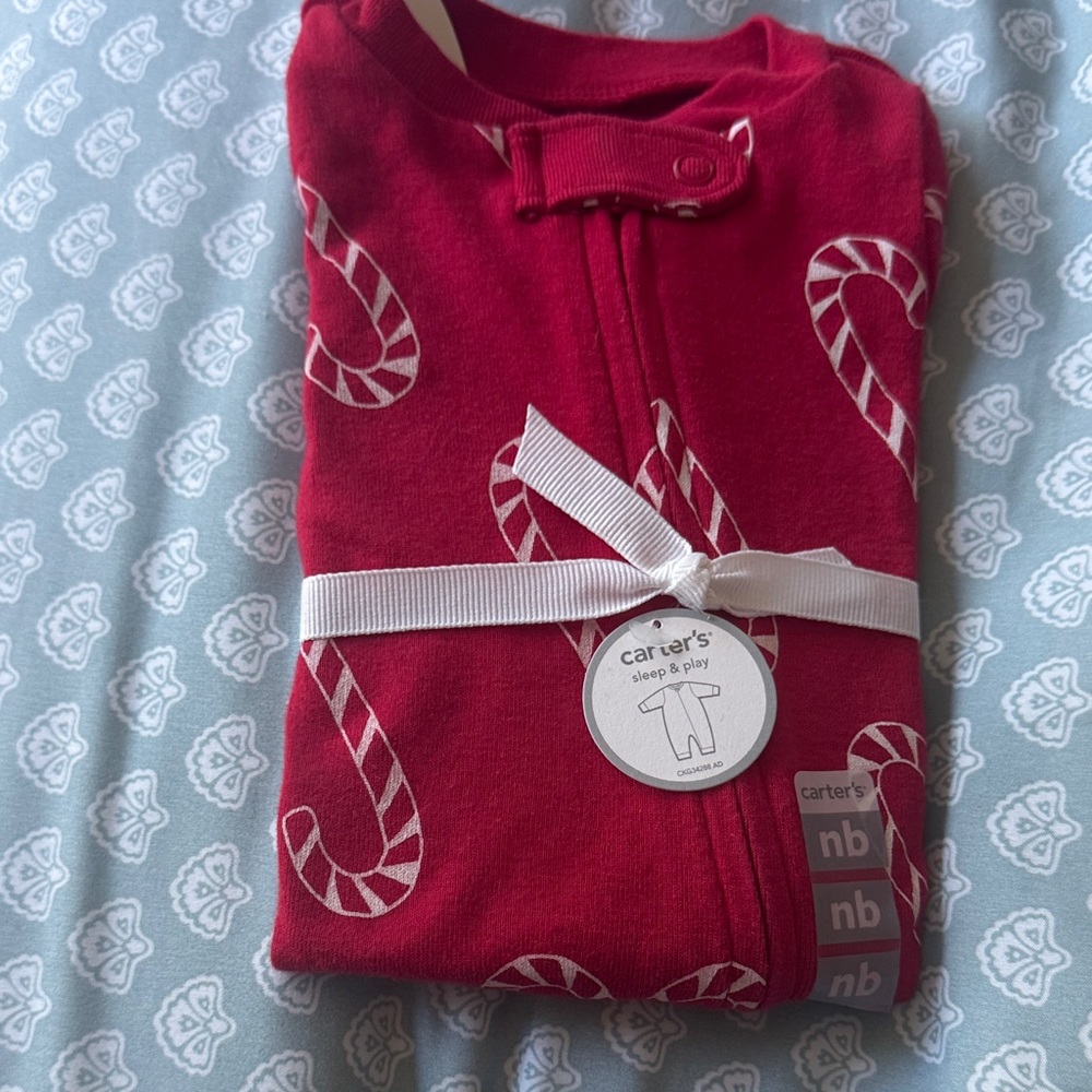Carter's Red Candy Cane unisex Sleepwear newborn nwt